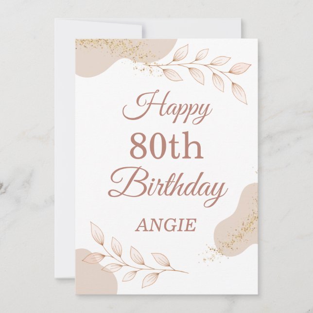 Elegant Dusty Rose Gold 80th Birthday Card (Front)