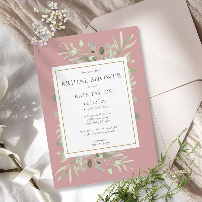 Elegant Dusty Rose Gold Greenery Bridal Shower Invitation (Creator Uploaded)