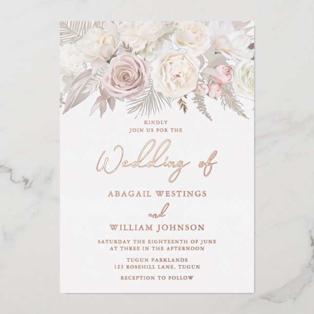 Elegant Dusty Rose Gold Ivory White Floral Wedding (Front)