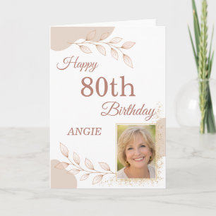 Elegant Dusty Rose Gold Photo 80th Birthday  Card