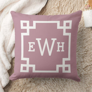 Elegant Dusty Rose Greek Key Monogram Initial Cushion
