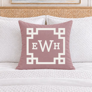 Elegant Dusty Rose Greek Key Monogram Initial Cushion