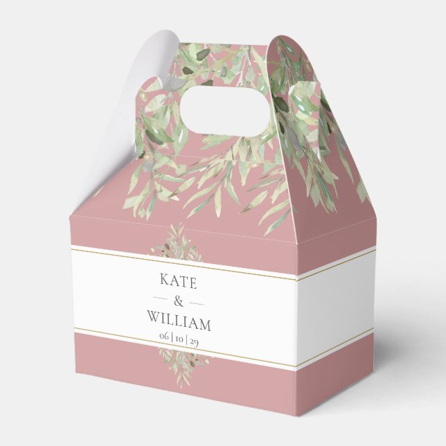 Elegant Dusty Rose Greenery Wedding Favour Box (Front Side)