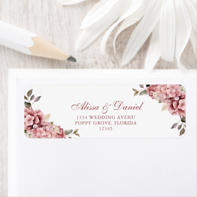Elegant Dusty Rose Hydrangea Wedding Address (Insitu)