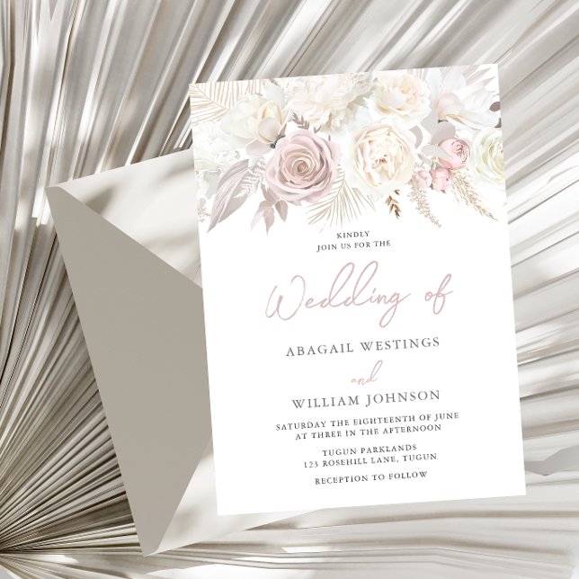 Elegant Dusty Rose & Ivory White Floral Wedding Invitation (Creator Uploaded)