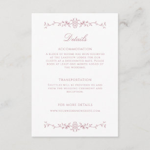 Elegant Dusty Rose Line Art Wedding Details Enclosure Card