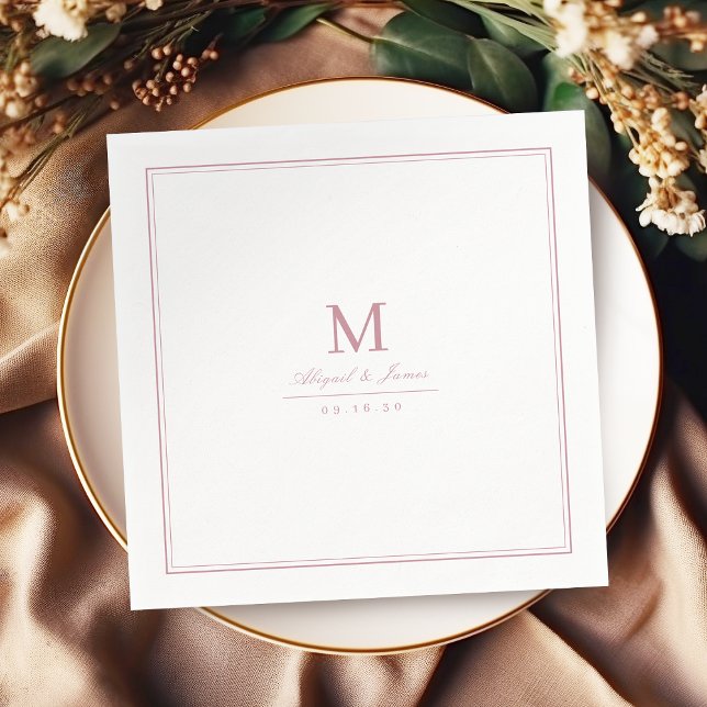 Elegant dusty rose minimalist monogram napkin (Elegant dusty rose minimalist monogram napkins)
