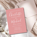 Elegant Dusty Rose Minimalist Script Wedding Invitation<br><div class="desc">Featuring signature style names,  this elegant wedding invitation can be personalised with your information in chic white lettering on a dusty rose background with your chosen photo on the reverse. You can customise the background colour to match your wedding theme. Designed by Thisisnotme©</div>