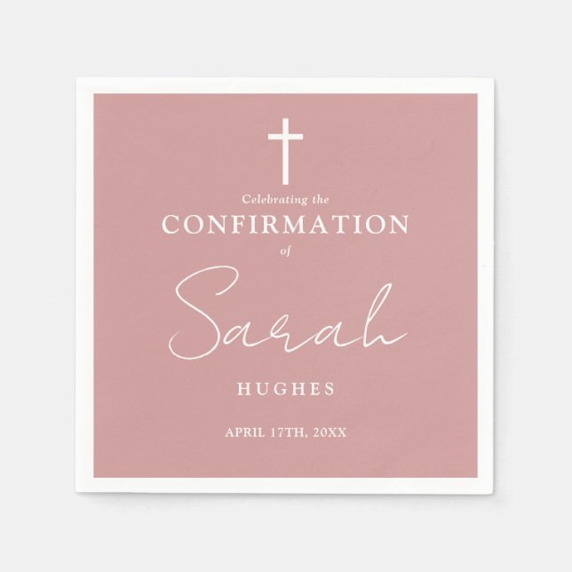 Elegant Dusty Rose Modern Minimalist Confirmation Napkin (Front)
