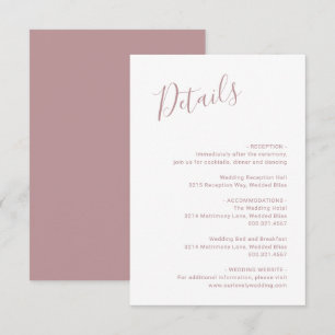Elegant Dusty Rose Modern Wedding Enclosure Card
