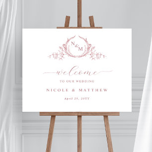 Elegant Dusty Rose Monogram Wedding Welcome Sign