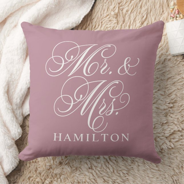 Elegant Dusty Rose Mr and Mrs Script Monogram Cushion (Blanket)