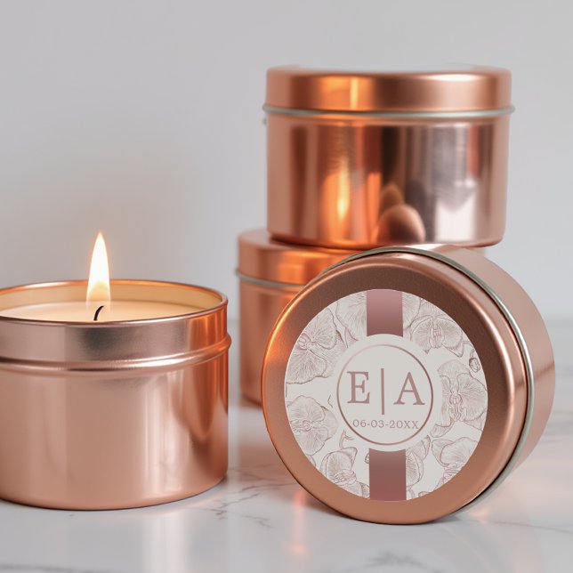 Elegant Dusty Rose Orchid Monogram Wedding  Classic Round Sticker (Favor Label)