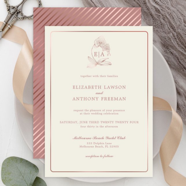 Elegant Dusty Rose Orchid Monogram Wedding  Invitation (Creator Uploaded)