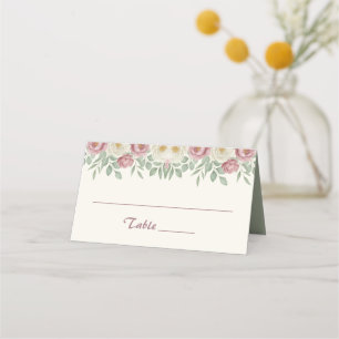 Elegant Dusty Rose Peony Floral Wedding Place Card
