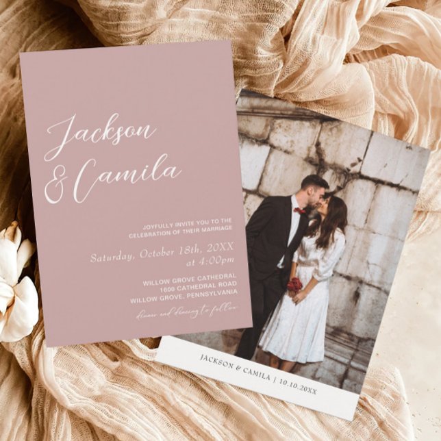 Elegant Dusty Rose Photo Wedding  Invitation (Creator Uploaded)