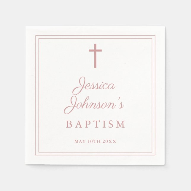 Elegant Dusty Rose Pink Border Baptism Napkin (Front)