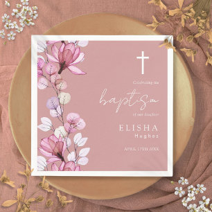 Elegant Dusty Rose Pink Elegant Floral Baptism Napkin