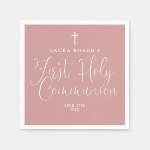 Elegant Dusty Rose Pink First Holy Communion Napkin