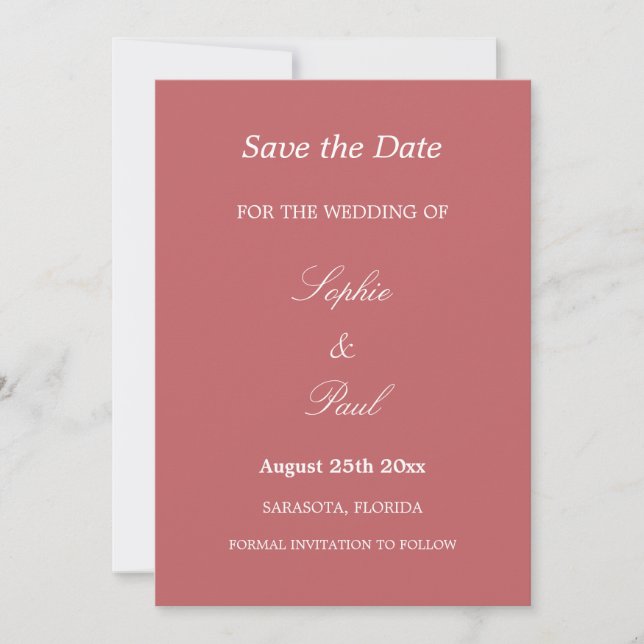 Elegant Dusty Rose Pink Wedding Save the Date (Front)