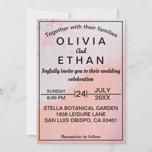 Elegant Dusty Rose Rustic Abstract Wedding Invitation (Front)
