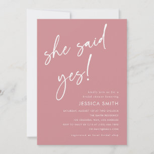 Elegant Dusty Rose She Said Yes Bridal Shower Invitation