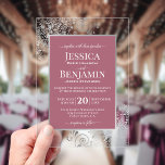 Elegant Dusty Rose & Silver Stylish Text Wedding Acrylic Invitations<br><div class="desc">Invite your loved ones to share in your joy on your wedding day with these gorgeous acrylic invitations. The stylish dusty rose & silver design features your names prominently displayed in block letters while the introduction and other notes feature fancy script calligraphy with swashes on the ends of the letters....</div>