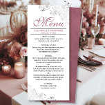 Elegant Dusty Rose Silver Swirls on White Wedding Menu<br><div class="desc">This beautiful menu will add some style to your wedding reception. It features a beautiful design with ornate silver grey faux foil curls and swirls on a classic white background, with dusty rose or mauve pink coloured text and a marbled back. There is space for the names of the couple...</div>