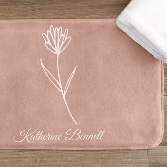 Elegant Dusty Rose Simple Flower Name Bath Mat (Creator Uploaded)
