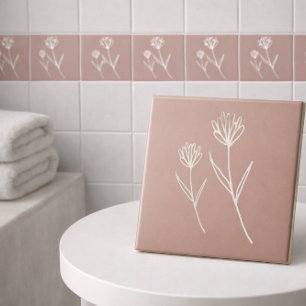 Elegant Dusty Rose Simple Flower Name Tile