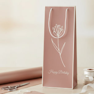 Elegant Dusty Rose Simple Flower Name Wine Gift Bag