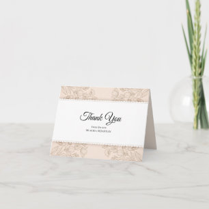 Elegant Dusty Rose Sketched Floral Wedding Thank You Card