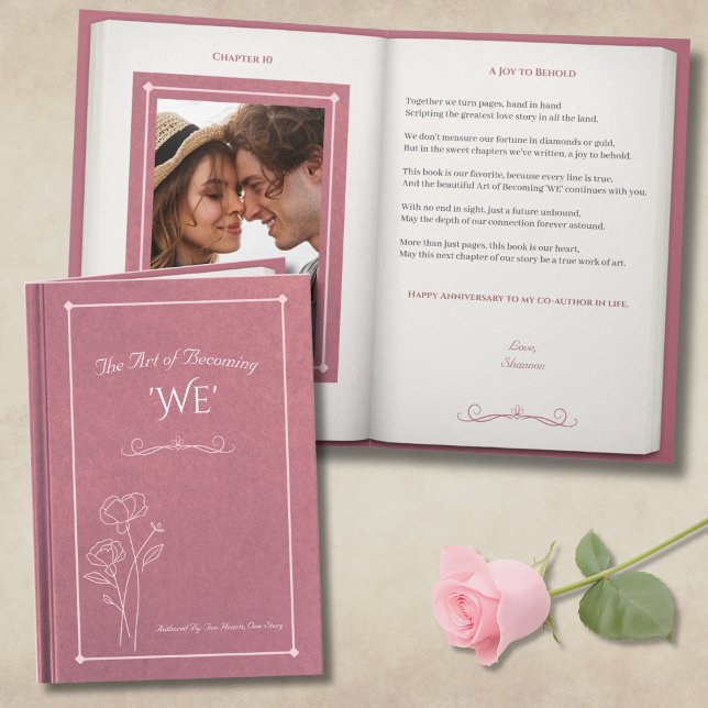 Elegant Dusty Rose Storybook Photo Anniversary Card (Celebrate your unique love story with an exquisite anniversary card)