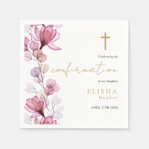 Elegant Dusty Rose Transparent Floral Confirmation Napkin