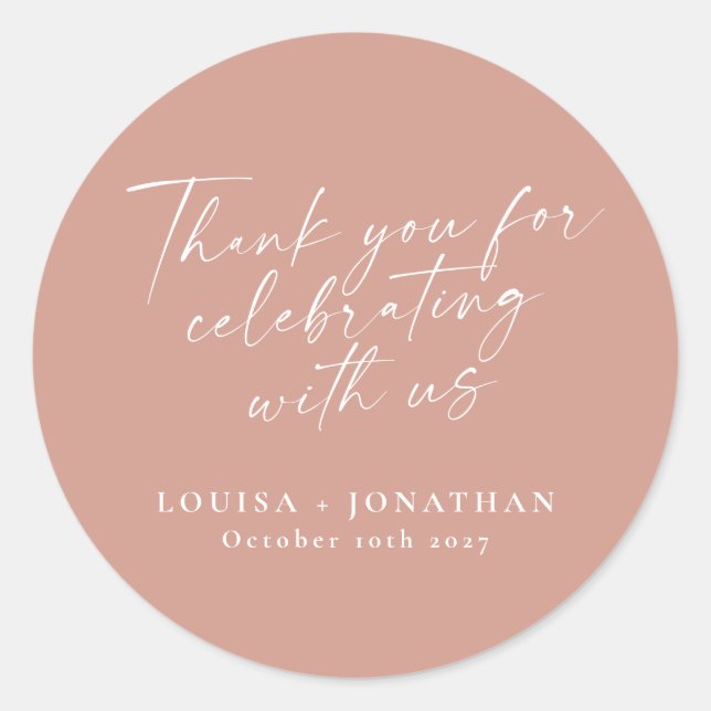 Elegant Dusty Rose Trendy Script Custom Thank You Classic Round Sticker (Front)