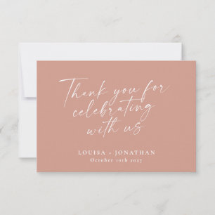 Elegant Dusty Rose Trendy Script Custom Wedding Thank You Card