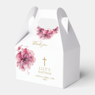 Elegant Dusty Rose Watercolor Floral Baptism Favour Box