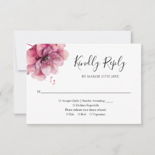 Elegant Dusty Rose Watercolor Floral Wedding RSVP Card