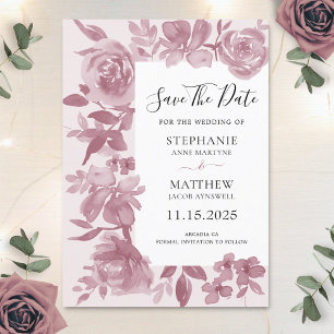 Elegant Dusty Rose Watercolor Floral Wedding Save The Date