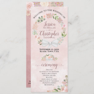 Elegant Dusty Rose Watercolor Wreath Wedding Programme