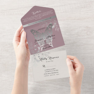 Elegant Dusty Rose Wedding All In One Invitation
