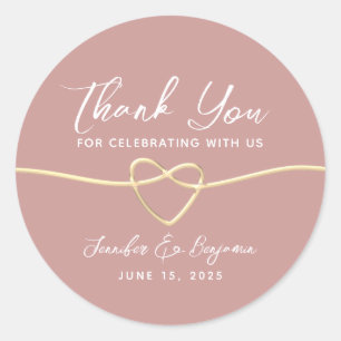 Elegant Dusty Rose Wedding Thank You Classic Round Sticker