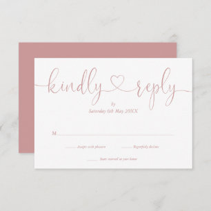 Elegant Dusty Rose White Script Heart Kindly Reply RSVP Card