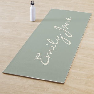 Elegant Dusty Sage Handwritten Script Name Custom Yoga Mat