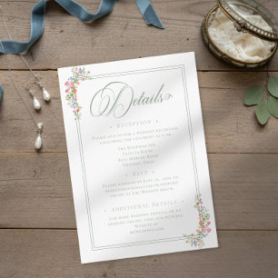 Elegant Dusty Sage Pastel Wildflower Crest Wedding Enclosure Card