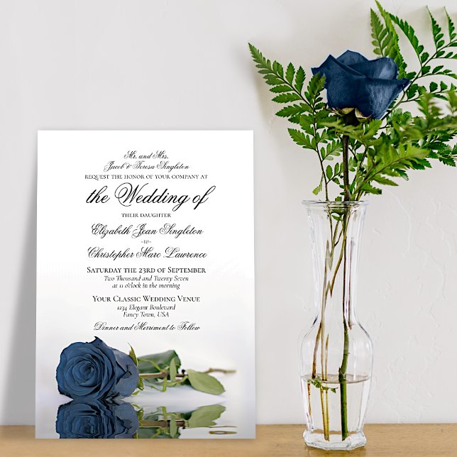 Elegant Dusty Steel Blue Grey Rose Formal Wedding Invitation (Creator Uploaded)