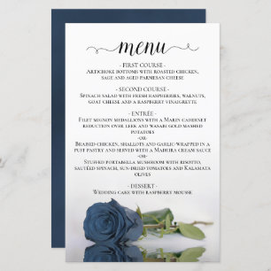 Elegant Dusty Steel Blue Rose Budget Wedding Menu