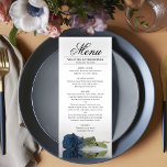 Elegant Dusty Steel Blue Rose Reflections Wedding Menu<br><div class="desc">This beautiful menu will add some style to your wedding reception. It features a beautiful and romantic design with a single dusty steel blue or blue grey coloured rose lying on its side reflecting in a pool of water with waves and ripples. There is space for the names of the...</div>