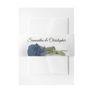 Elegant Dusty Steel Blue Rose Simple Glam Wedding Invitation Belly Band