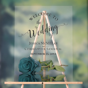 Elegant Dusty Teal Rose Romantic Wedding Welcome Acrylic Sign